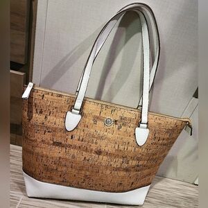 Anne Klein faux cork tote white